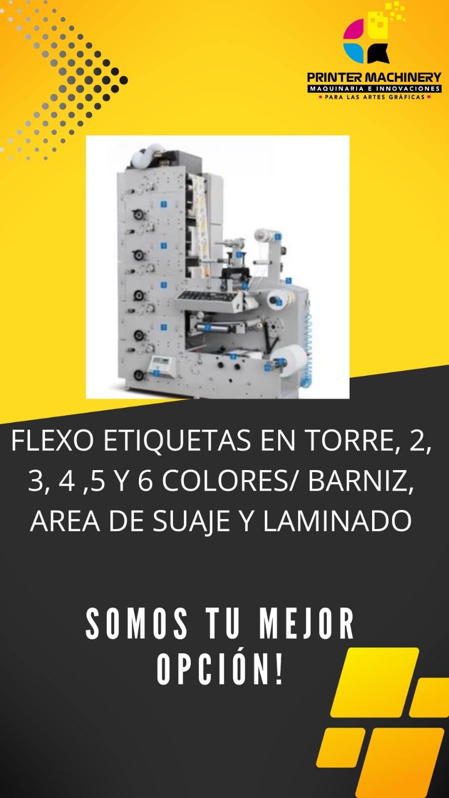 FLEXO ETIQUETAS EN TORRE, 2, 3, 4 ,5 Y 6 COLORES/ BARNIZ, AREA DE SUAJE Y LAMINADO, MODELO ZBS-320.