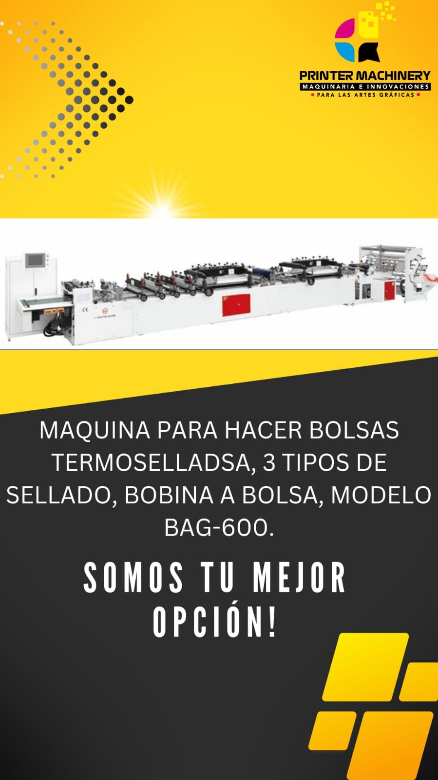 MAQUINA PARA HACER BOLSAS TERMOSELLADSA, 3 TIPOS DE SELLADO, BOBINA A BOLSA, MODELO BAG-600.