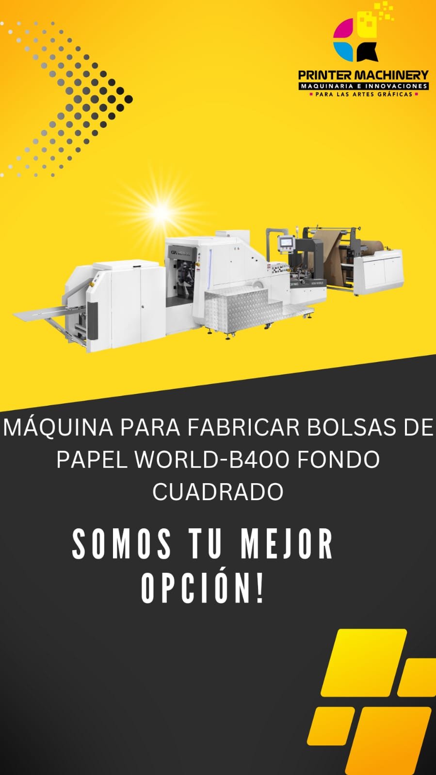 MÁQUINA PARA FABRICAR BOLSAS DE PAPEL WORLD-B400 FONDO CUADRADO