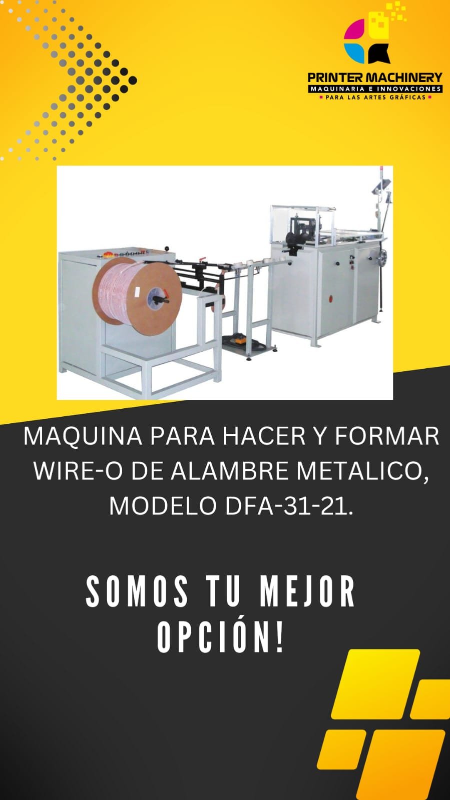 MAQUINA PARA HACER Y FORMAR WIRE-O DE ALAMBRE METALICO, MODELO DFA-31-21.